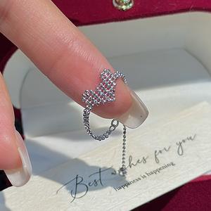 Bague ajustable en argent pur S925, style palais, design simple vintage en forme de cœur, avec dentelle d'amour de niche - Product Image 1