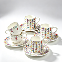 Service à café et soucoupes en porcelaine fine, motif floral bohème vintage, base blanche, 6 pièces, pour la décoration de table à la maison