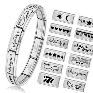 Abalorios Italianos de Acero Inoxidable de 2 cm de Largo, Diseño de Dibujos Animados, Estrellas, Corazones y Letras, para Pulseras - Product Image 1