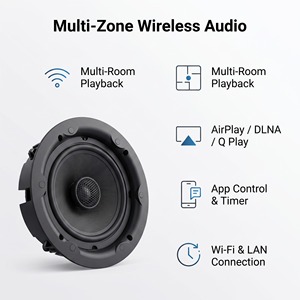 Interrupteur WiFi intelligent avec contrôle via l'application <span class=keywords><strong>WIIM</strong></span>, Bluetooth sans fil, puissance de sortie 30-50W, lecture multi-pièces, haut-parleur de plafond - Product Image 1