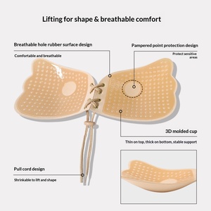 Soutien-gorge adhésif push-up invisible sans bretelles et sans armatures pour <span class=keywords><strong>femme</strong></span>, avec couvre-tétons adhésifs, forme ailée unie à lacets - Product Image 3