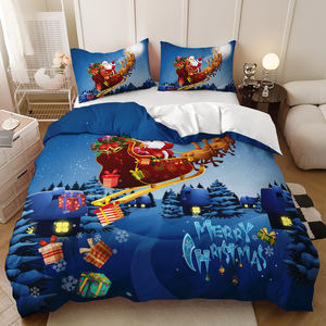 Set tempat tidur poliester Hari Natal penutup selimut Santa Claus Set penutup selimut 3D - Product Image 4