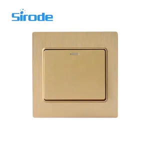 Sirode British standard 86*86 golden color 1 gang 2 way switch 3D Brushed plate PC material silver point retail