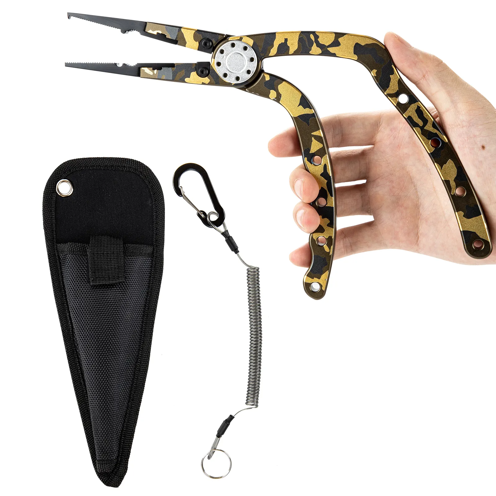 Household red and camouflage Fishing Tools Stainless Steel Lip Grip Gripper Hook Remover Aluminum Split Ring Fishing Pliers Set