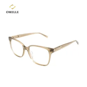 OMELLE Square Frame Cream Acetate Optical Frame With Diamond Temple Eyeglasses