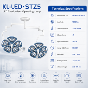 Lámpara Quirúrgica de Techo de 160.000 Lux con Cabezal de 5 Lobos en Forma de Pétalo y 45 Bombillas LED para Cirugía ORL y Dental - Product Image 6