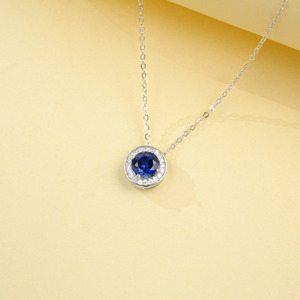 จี้เพชรทรงกลมเงินแท้ 925 ประดับไพลิน สร้อยคอหรูหราแบบเรียบง่าย - Product Image 2