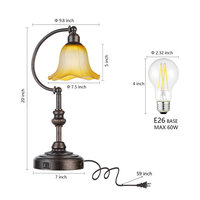 Lampe de table vintage avec abat-jour en verre, chargement USB A+C, commande tactile, lampe de chevet à intensité variable 3 niveaux pour chambre à coucher, salon