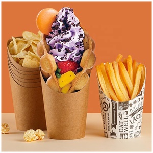 Impression de logo personnalisé, emballage alimentaire en papier kraft noir bon marché pour frites, 12 oz, porte-frites jetable, gobelet en papier pour frites - Product Image 6