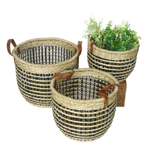 Wholesale 100% Natural Seagrass Storage <b>Basket</b> Handwoven <b>Wicker</b> with Handles Direct From Vietnam for Kitchen & <b>Laundry</b> Use - Product Image 1