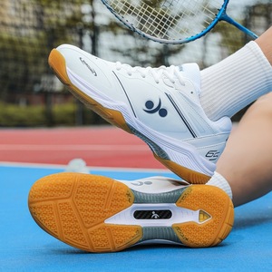 Chaussures de badminton/tennis en cuir synthétique blanc avec semelle en caoutchouc, antidérapantes et amortissantes, chaussures de sport pour hommes - Product Image 3