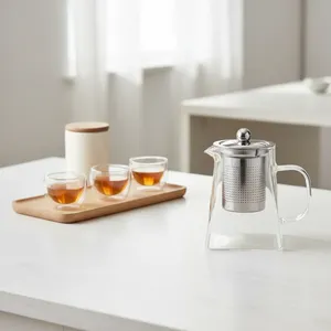 Jarra de Vidrio de Borosilicato <span class=keywords><strong>para</strong></span> <span class=keywords><strong>Café</strong></span> y Té, Transparente, Ecológica, 350 ml, 550 ml, 950 ml, <span class=keywords><strong>para</strong></span> Fiestas, con Tapa de Bambú, Diseño Cuadrado, Estilo Moderno - Product Image 6