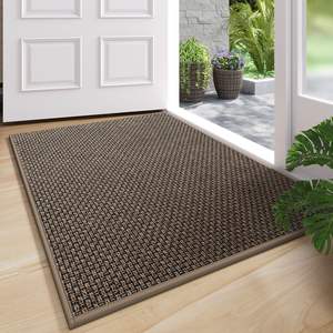 Paillasson rectangulaire uni à texture tissée, antidérapant, résistant à la saleté, pour entrée de maison, marron gris, en fibre de polyester - Product Image 1