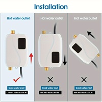Pemanas air elektrik Digital Mini, Ketel air cuci tanpa tangki dapur kamar mandi instan cepat 3000w 110V 220V
