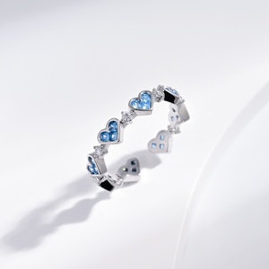 wholesale plata 925 sterling silver <b>Turquoise</b> blue simple finger <b>ring</b> heart zircon stone engagement stacking <b>rings</b> for girls - Product Image 1