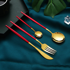 Stainless Steel Cutlery Set 410 Portugal Rectangular Solid Color Durable Party Dinnerware - Product Image 2
