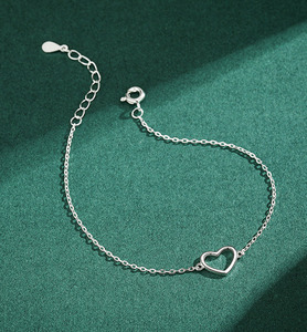 Minimalist 925 Silver <b>Bracelet</b> Everyday Wear Unisex Jewelry Hypoallergenic Polished Open Heart Chain <b>Bracelet</b> In Sterling Silver - Product Image 4