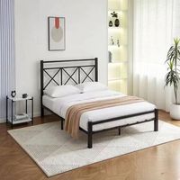 Cadre de lit moderne en métal robuste avec lattes, noir mat, pour la maison, sans sommier, montage facile, durable, pour hôtel, appartement, chambre à coucher