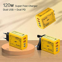 UK EU US 120w Dual Usb-a Tipe C 4 Port Pengisi Daya Dinding Quick Charge Qc 3.0 Pd Usb C Pengisian Cepat Adaptor Ponsel