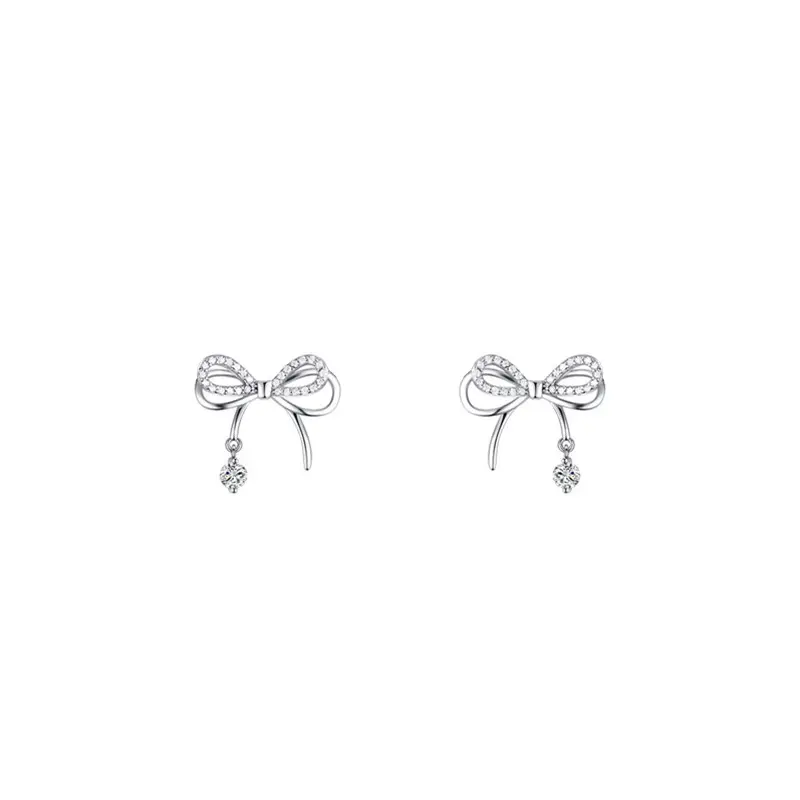 Thời Trang Tươi Bowknot Bạc Zirconia Bông Tai Thanh Tnhã 925 Bạc Đôi Lớp Petite Bow Bông Tai Cho Phụ Nữ Cô Gái Quà Tặng Sang Trọng