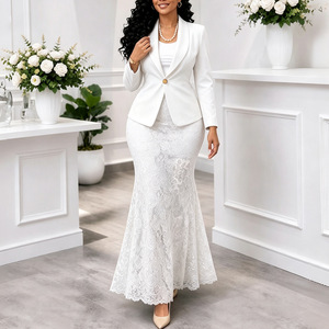 Übergröße Damen Zweiteiler Set <span class=keywords><strong>Blazer</strong></span> und Spitzen-Meerjungfrauenrock Elegantes Büro-Abendoutfit Formeller Business-Anzug für Damen - Product Image 1