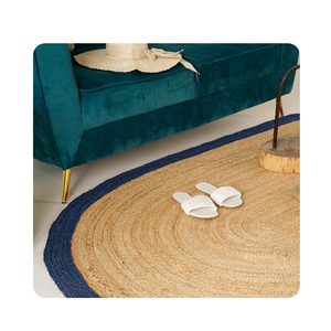 Tamaño personalizado respetuoso con el medio ambiente alfombra de Yute natural moderno borde azul claro recto indio trenzado a mano forma redonda impermeable antideslizante - Product Image 6