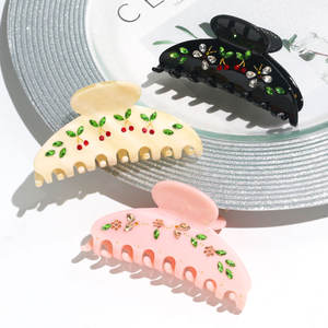 XinMei marchio di lusso 4 pollici pinza per capelli strass ciliegia fermaglio per capelli di design cristalli morsetto per capelli festa dolce acetato pinza - Product Image 1
