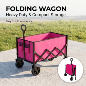 Carrito Plegable de Gran Capacidad, 350 LBS, con Ruedas Todoterreno, Altura de Manija Ajustable, Color Rosa, para <span class=keywords><strong>Camping</strong></span> - Product Image 2