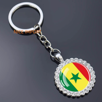 Porte-clés fleur en strass drapeau du Sénégal, très populaire, pour sac à dos, décoration de clés, breloque de portefeuille, souvenir de voyage