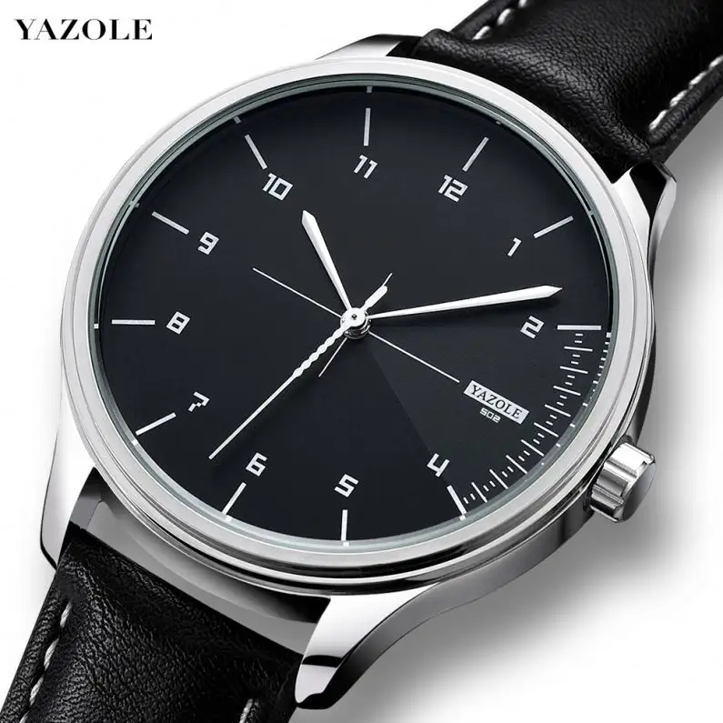 Yazole 502 Hot Verkoop China Jongens Quartz Horloge Mooie Pu Lederen Band Grote Cijfers Analoge Display Ultra Dunne Casual Horloge