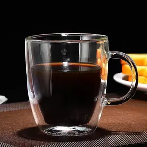 Taza de café en forma de corazón de doble pared, vaso de vidrio personalizado con forma de corazón para agua, leche, zumo, amor