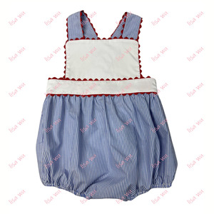 Tenues Assorties Frère Sœur : Barboteuse Classique Bleue Rayée et Robes Monogrammées pour Filles – Ensembles Vêtements d'Été pour Filles – 4 Juillet - Product Image 2