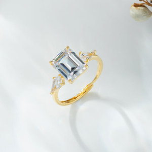 Minimalist <b>Square</b>-Cut Zircon Open Ring <b>Adjustable</b> Index Finger Band Geometric Design Unisex Everyday Wear - Product Image 4
