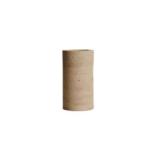 Vase de flore cylindrique en marbre travertin beige bon marché et pot de fleur surface aiguisée - Product Image 1