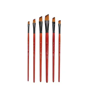 Lächle weiter 6 Stück Schräg Peak Paint Pinsel Set Wein Rot Holz Pole Malerei Farbe Acryl Kinder DIY Graffiti Malerei