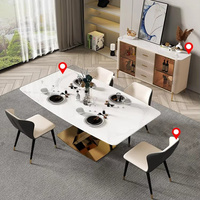 Table console moderne de luxe en verre à 2 portes Buffet en bois de chêne avec dessus en marbre Armoire pour salle à manger