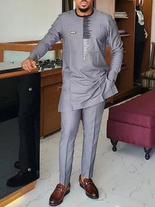 Traje africano, conjunto informal de 2 piezas para hombre, estilo étnico africano, Top largo estampado y pantalones, vestido Dashiki transpirable - Product Image 5