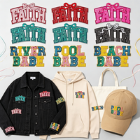 Patch Bordir Payet Huruf Warna-warni Slogan Tempel Setrika Faith River Babe Pool Babe Beach Lake Babe
