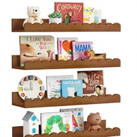 Étagère murale flottante rustique réglable à 4 niveaux en bois foncé festonné pour chambre d'enfant, chambre à coucher, cuisine