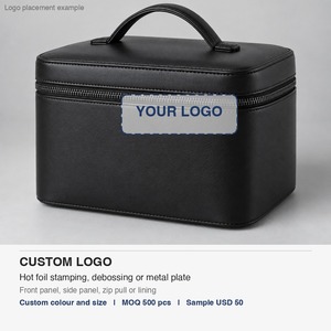 <b>Vanity</b> Case Structured Train Case Makeup <b>Bag</b> with Top Handle and Brush Panel PU Leather Custom Logo - Product Image 4