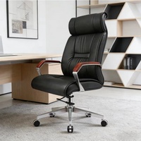 Fauteuil de bureau exécutif ergonomique en cuir véritable de luxe, pivotant, à dossier haut, minimaliste et réglable, pour la maison, le bureau et l'hôtel (vente en gros)