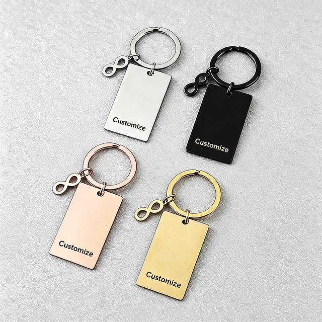 Ywyougang Stainless Steel Rectangle Tag Keychain with Infinity Charm Custom Engravable Blank Key Ring for Gift Wholesale