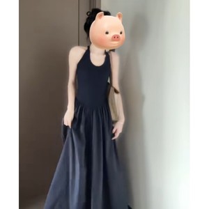 French Style Sleeveless Halter Neck <b>Dress</b> Women Summer 2025 Elegant Waist Cinching Long <b>Dress</b> Splicing Irregular Design - Product Image 3