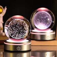 Mise à niveau de la conception boule de cristal 3D RVB veilleuse rougeoyante planète astronaute lune lampe atmosphère décorations de table pour enfants cadeaux