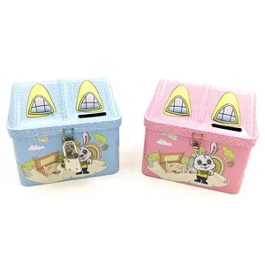Hotsale 주문 만화 자물쇠와 열쇠를 가진 인쇄된 선물 돈 은행 주석 집 - Product Image 6