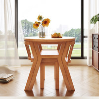 Table à manger ronde empilable en bois massif avec une table et deux chaises, idéale pour balcon, salle à manger et appartement