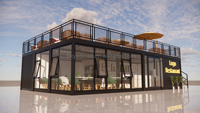 Conteneur à panneaux sandwichs préfabriqués à deux étages pour café-restaurant-bar-kiosque-villa, écologique et facile à installer