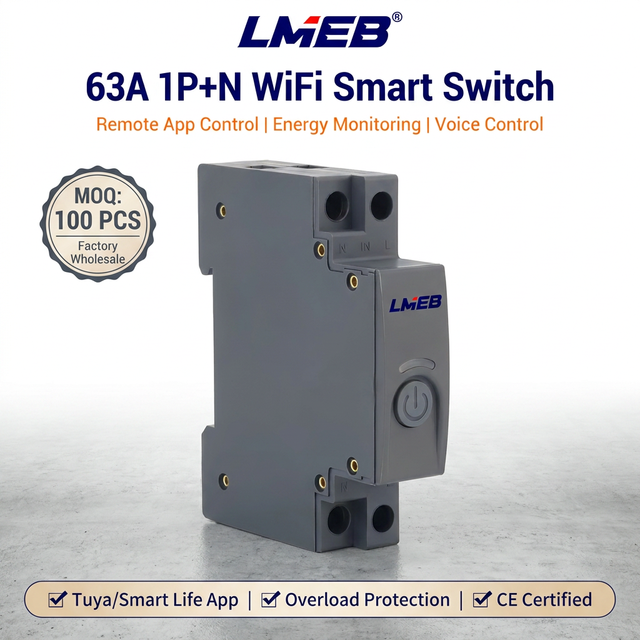 63A 1P+N WiFi Smart Switch MFZ Circuit Breaker Energy Meter kWh Monitoring Timer Tuya/SmartLife 6kA Control Miniature Relays