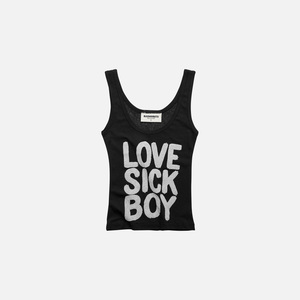 LOVE SICK BOY Camiseta sin mangas de primera calidad con ajuste ceñido al cuerpo, 100% tejido de punto, estilo urbano en blanco y negro - Product Image 1