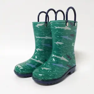 Botas de chuva de pvc para crianças, tubarão, verde